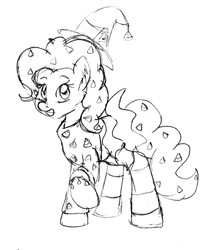 Size: 500x594 | Tagged: safe, artist:emilou1985, derpibooru import, pinkie pie, earth pony, pony, hat, monochrome, sketch, solo, witch hat