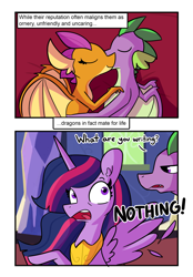 Size: 1728x2484 | Tagged: safe, artist:tjpones, derpibooru import, princess twilight 2.0, smolder, spike, twilight sparkle, twilight sparkle (alicorn), alicorn, dragon, comic:mating season, the last problem, aftersex, casual nudity, caught, comic, cuddling, ear fluff, female, hug, jewelry, lidded eyes, male, naked hug, nudity, older, older twilight, open mouth, regalia, shipper on deck, shipping, sleeping, sleeping in the nude, spolder, straight