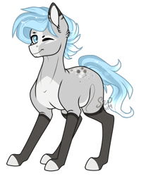 Size: 818x990 | Tagged: safe, artist:silentwolf-oficial, derpibooru import, oc, oc only, earth pony, pony, colored hooves, earth pony oc, one eye closed, signature, simple background, solo, transparent background, wink