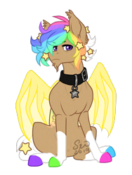 Size: 808x1077 | Tagged: safe, artist:silentwolf-oficial, derpibooru import, oc, oc only, bat pony, pony, bat pony oc, bat wings, collar, ethereal mane, hoof polish, male, multicolored hair, rainbow hair, signature, simple background, solo, stallion, starry mane, transparent background, wings