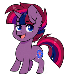 Size: 667x770 | Tagged: safe, artist:silentwolf-oficial, derpibooru import, oc, oc only, oc:stellar rain, pony, unicorn, :d, ear fluff, horn, magical lesbian spawn, offspring, open mouth, parent:tempest shadow, parent:twilight sparkle, parents:tempestlight, simple background, smiling, solo, transparent background, unicorn oc