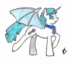 Size: 1457x1285 | Tagged: safe, artist:assertiveshypony, derpibooru import, bat pony, pony, undead, unicorn, vampire, vampony, bat wings, clothes, drawing, female, race swap, rainbow wishes, simple background, traditional art, white background, wings