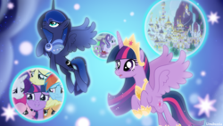 Size: 4444x2500 | Tagged: safe, artist:limedazzle, derpibooru import, applejack, fluttershy, pinkie pie, princess luna, princess twilight 2.0, rainbow dash, rarity, spike, starlight glimmer, twilight sparkle, twilight sparkle (alicorn), alicorn, dragon, earth pony, pegasus, pony, unicorn, the last problem, crying, dream orbs, high res, mane six, sad smile, tears of joy