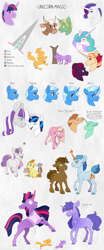 Size: 2500x6000 | Tagged: safe, artist:jackiebloom, derpibooru import, fire flare, princess celestia, pumpkin cake, rarity, shining armor, sweetie belle, tempest shadow, trixie, twilight sparkle, twilight velvet, alicorn, cow, pony, unicorn, anatomy, magic