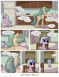 Size: 1200x1552 | Tagged: safe, artist:deusexequus, derpibooru import, cozy glow, pegasus, pony, comic:fix, chair, comic, female, filly, kitchen, kitchen sink, mother and child, mother and daughter, parent and child, refrigerator, speech bubble