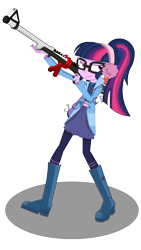 Size: 1080x1920 | Tagged: safe, artist:jcpreactyt, derpibooru import, sci-twi, twilight sparkle, equestria girls, gun, rifle, simple background, smug, sniper, sniper rifle, solo, transparent background, watermark, weapon