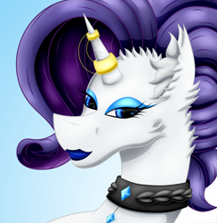 Size: 1140x1168 | Tagged: safe, artist:thebenalpha, derpibooru import, rarity, pony, unicorn, ear fluff, gem, haircut, horn, horn jewelry, horn ring, jewelry, lighthouse, lipstick, makeup, necklace, ring