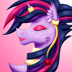 Size: 1148x1148 | Tagged: safe, artist:thebenalpha, derpibooru import, twilight sparkle, alicorn, ear fluff, ear piercing, earring, eyes closed, haircut, horn, horn jewelry, horn ring, jewelry, lighthouse, lipstick, makeup, necklace, piercing, ring