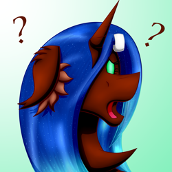 Size: 1175x1175 | Tagged: safe, artist:thebenalpha, derpibooru import, oc, oc:aine aisling, alicorn, alicorn oc, barette, confused, ear down, ear fluff, horn, question mark