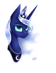Size: 1280x1667 | Tagged: safe, artist:fallen-angel227, derpibooru import, princess luna, alicorn, pony, alternate hairstyle, bust, ethereal tail, female, mare, simple background, smiling, solo, transparent background