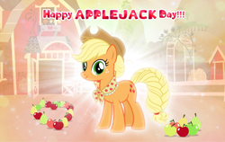 Size: 1280x807 | Tagged: safe, artist:andoanimalia, artist:estories, derpibooru import, applejack, earth pony, pony, apple, applejack day, food, pear, sweet apple acres