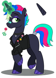 Size: 1377x1905 | Tagged: safe, artist:strawberry-spritz, derpibooru import, oc, oc only, pony, unicorn, choker, clothes, female, jacket, magic, mare, simple background, solo, spiked choker, transparent background