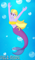 Size: 1560x2696 | Tagged: safe, artist:cyber-murph, derpibooru import, lavender lace, mermaid, equestria girls, rainbow rocks, arms in the air, background human, belly, belly button, bikini, bubble, clothes, fish scales, flowing hair, mermaidized, scales, signature, species swap, swimsuit, trixie and the illusions, underwater