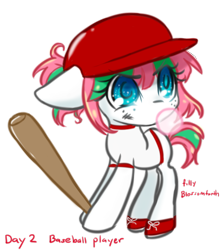 Size: 864x974 | Tagged: safe, artist:bunnini, derpibooru import, blossomforth, pegasus, pony, ask filly blossomforth, baseball bat, baseball helmet, bubblegum, female, filly, filly blossomforth, floppy ears, food, gum, missing wing, simple background, solo, transparent background, younger