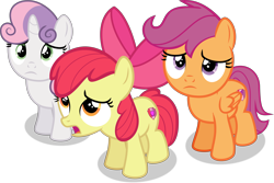 Size: 13066x8704 | Tagged: safe, artist:thatusualguy06, derpibooru import, apple bloom, scootaloo, sweetie belle, earth pony, pegasus, pony, unicorn, growing up is hard to do, .svg available, absurd resolution, adorabloom, cute, cutealoo, cutie mark crusaders, diasweetes, female, filly, sad, sadorable, simple background, transparent background, vector