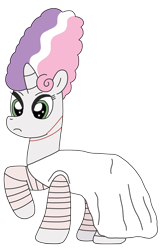 Size: 1611x2448 | Tagged: safe, artist:supahdonarudo, derpibooru import, sweetie belle, unicorn, alternate hairstyle, bandage, bride of frankenstein, clothes, costume, dress, eyeliner, halloween, halloween costume, holiday, makeup, raised hoof, simple background, transparent background