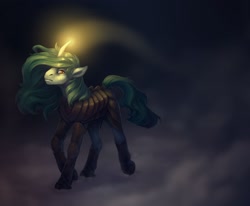 Size: 1920x1580 | Tagged: safe, artist:yarugreat, derpibooru import, oc, oc only, oc:terryred, pony, unicorn, curved horn, golden eyes, green mane, horn, long mane, solo, unicorn oc