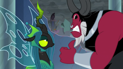 Size: 1920x1080 | Tagged: safe, derpibooru import, screencap, lord tirek, queen chrysalis, centaur, changeling, changeling queen, the ending of the end, angry, duo, female, male, pointing at self, ultimate chrysalis