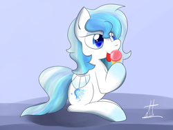 Size: 2200x1666 | Tagged: safe, artist:almaustral, derpibooru import, oc, oc only, oc:ice dreams, pegasus, pony, food, hoof hold, ice cream, ice cream cone, licking, pegasus oc, signature, solo, tongue out, wings