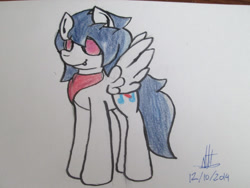 Size: 1200x900 | Tagged: safe, artist:almaustral, derpibooru import, oc, oc only, pegasus, pony, neckerchief, pegasus oc, signature, solo, sunglasses, traditional art, wings