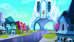 Size: 1280x720 | Tagged: safe, derpibooru import, screencap, the times they are a changeling, background, crystal empire, royal guard, scenic ponyville