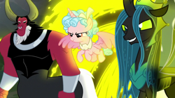 Size: 1920x1080 | Tagged: safe, derpibooru import, screencap, cozy glow, lord tirek, queen chrysalis, alicorn, centaur, changeling, changeling queen, the ending of the end, alicornified, cozycorn, nose piercing, nose ring, piercing, race swap