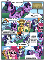 Size: 774x1032 | Tagged: safe, artist:mrrowerscream, artist:sanroys, derpibooru import, applejack, fluttershy, pinkie pie, rainbow dash, rarity, twilight sparkle, twilight sparkle (alicorn), alicorn, earth pony, pegasus, pony, unicorn, comic:curse and madness, mlpcam