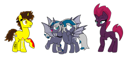 Size: 1826x967 | Tagged: safe, artist:icey-wicey-1517, artist:kb-gamerartist, color edit, derpibooru import, edit, fizzlepop berrytwist, tempest shadow, oc, oc:elizabat stormfeather, oc:trail blazer (ice1517), alicorn, bat pony, bat pony alicorn, pony, unicorn, collaboration, alicorn oc, anklet, armband, bat pony oc, bat wings, bisexual, blank flank, bracelet, broken horn, canon x oc, choker, colored, duality, ear piercing, earring, elizablazer, elizablazershadow, eye scar, female, horn, hug, jewelry, lesbian, lip bite, male, mare, mlp fim's tenth anniversary, one eye closed, open mouth, piercing, polyamory, raised eyebrow, raised hoof, raised leg, scar, self paradox, shipping, simple background, stallion, stormshadow, straight, tattoo, transparent background, wall of tags, wings, wink