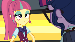 Size: 1920x1080 | Tagged: safe, derpibooru import, screencap, sci-twi, sour sweet, twilight sparkle, equestria girls, friendship games, unamused