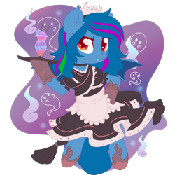 Size: 2100x2100 | Tagged: safe, artist:musicfirewind, derpibooru import, oc, oc only, oc:tazzee, bat pony, pony, bat pony oc, bat wings, clothes, maid, simple background, solo, transparent background, wings