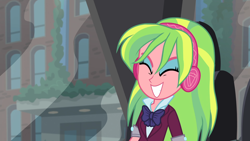 Size: 1920x1080 | Tagged: safe, derpibooru import, screencap, lemon zest, equestria girls, friendship games, female, headphones, smiling, solo