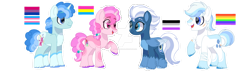 Size: 1280x363 | Tagged: safe, artist:brenxdipity, artist:flutterbases, artist:lazuli, artist:yoshiniyuriyaya, derpibooru import, double diamond, night glider, party favor, sugar belle, earth pony, pegasus, pony, unicorn, alternate hairstyle, asexual, asexual pride flag, bandage, base used, bisexual pride flag, coat markings, deviantart watermark, equal four, female, gay pride flag, headcanon, lgbt headcanon, male, mare, obtrusive watermark, open mouth, pansexual, pansexual pride flag, pride, pride flag, raised hoof, redesign, scar, sexuality headcanon, simple background, stallion, trans boy, transgender, transgender pride flag, transparent background, unshorn fetlocks, watermark