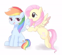 Size: 2048x1831 | Tagged: safe, artist:ginmaruxx, derpibooru import, fluttershy, rainbow dash, pegasus, pony, bandage, blushing, cute, dashabetes, female, flutterdash, lesbian, looking at each other, mare, shipping, shyabetes, simple background, white background