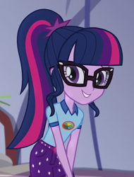 Size: 706x930 | Tagged: safe, derpibooru import, screencap, sci-twi, twilight sparkle, equestria girls, legend of everfree, camp everfree outfits, cropped, smiling, solo