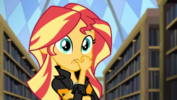 Size: 1920x1080 | Tagged: safe, derpibooru import, screencap, sunset shimmer, equestria girls, friendship games, female, solo, thumb bite