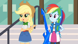 Size: 1920x1080 | Tagged: safe, derpibooru import, screencap, applejack, rainbow dash, equestria girls, friendship games, guitar, musical instrument