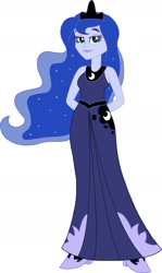 Size: 1024x1713 | Tagged: safe, artist:cruelladevil84, derpibooru import, princess luna, vice principal luna, equestria girls, arm behind back, clothes, cutie mark, cutie mark on clothes, ethereal mane, female, high heels, human female, shoes, simple background, solo, starry mane, white background