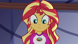 Size: 1920x1080 | Tagged: safe, derpibooru import, edit, edited screencap, editor:mycarhasamoustache, screencap, sunset shimmer, equestria girls, legend of everfree, camp everfree outfits, smile edit, solo