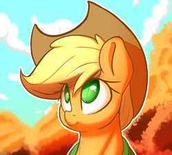 Size: 1480x1334 | Tagged: safe, artist:welost, derpibooru import, applejack, earth pony, pony, clothes, cloud, cowboy hat, cute, female, hat, jackabetes, mare, solo