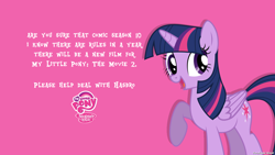 Size: 2560x1440 | Tagged: safe, artist:faze-alan-mskull2019, derpibooru import, twilight sparkle, twilight sparkle (alicorn), alicorn, pony, unicorn, cute, engrish, female, logo, mare, op can't let go, op is on drugs, smiling, solo, text