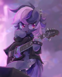 Size: 1200x1500 | Tagged: safe, artist:lexiedraw, derpibooru import, oc, oc only, oc:midnight mist, electric guitar, fangs, guitar, musical instrument, solo