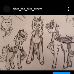 Size: 720x720 | Tagged: safe, artist:darestorm, derpibooru import, oc, oc only, bat pony, pegasus, pony, bat pony oc, bat wings, colored hooves, lineart, pegasus oc, raised hoof, smiling, traditional art, wings