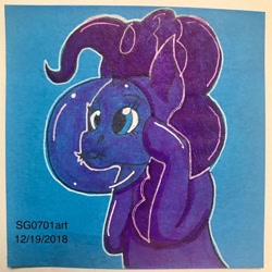 Size: 1080x1080 | Tagged: safe, artist:stargazerseven, derpibooru import, pinkie pie, earth pony, pony, bubblegum, bust, female, food, gum, mare, solo, traditional art