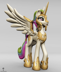 Size: 3200x3800 | Tagged: safe, artist:teonanakatle, derpibooru import, princess celestia, alicorn, pony, 3d, armor, female, mare, solo, spread wings