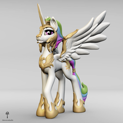 Size: 2000x2000 | Tagged: safe, artist:teonanakatle, derpibooru import, princess celestia, alicorn, pony, 3d, armor, female, mare, solo, spread wings