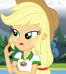 Size: 931x1038 | Tagged: safe, derpibooru import, screencap, applejack, equestria girls, legend of everfree, camp everfree outfits, cropped, solo