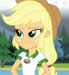 Size: 974x1052 | Tagged: safe, derpibooru import, screencap, applejack, equestria girls, legend of everfree, camp everfree outfits, cropped, solo