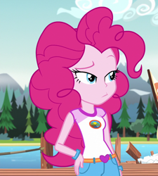 Size: 974x1080 | Tagged: safe, derpibooru import, screencap, pinkie pie, equestria girls, legend of everfree, camp everfree outfits, cropped, hand on hip, raised eyebrow, solo