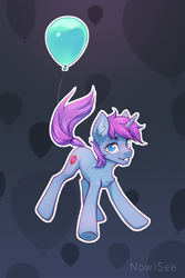 Size: 1600x2400 | Tagged: safe, artist:inowiseei, derpibooru import, oc, oc only, oc:mobian, pony, unicorn, abstract background, balloon, commission, floating, horn, male, signature, solo, stallion, unicorn oc, white outline