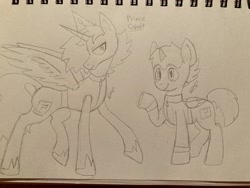 Size: 4032x3024 | Tagged: safe, artist:roachtoon, derpibooru import, oc, oc:cobolt sky, alicorn, pegasus, pony, alicornified, alternate universe, cobolt sky, irl, male, photo, prince, race swap, royalty, sketch, traditional art